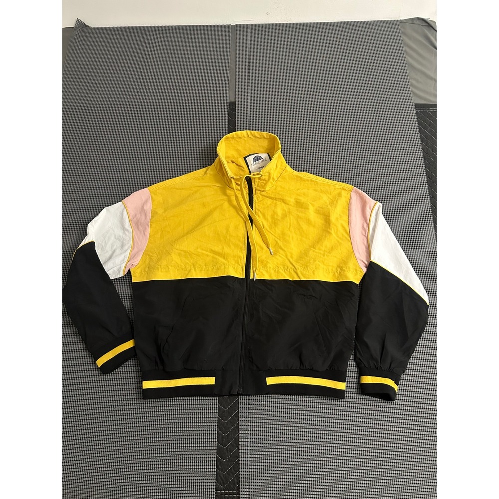 1 Sunset Lane Womens‎ Colorblock Windbreaker Jacket Yellow Black Retro Medium